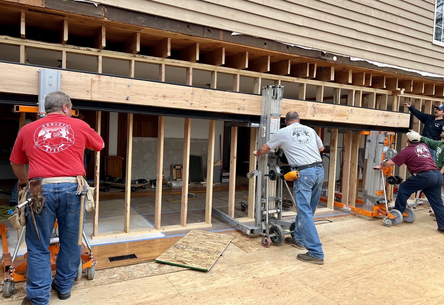Structural steel installation during Lisle whole-home renovation