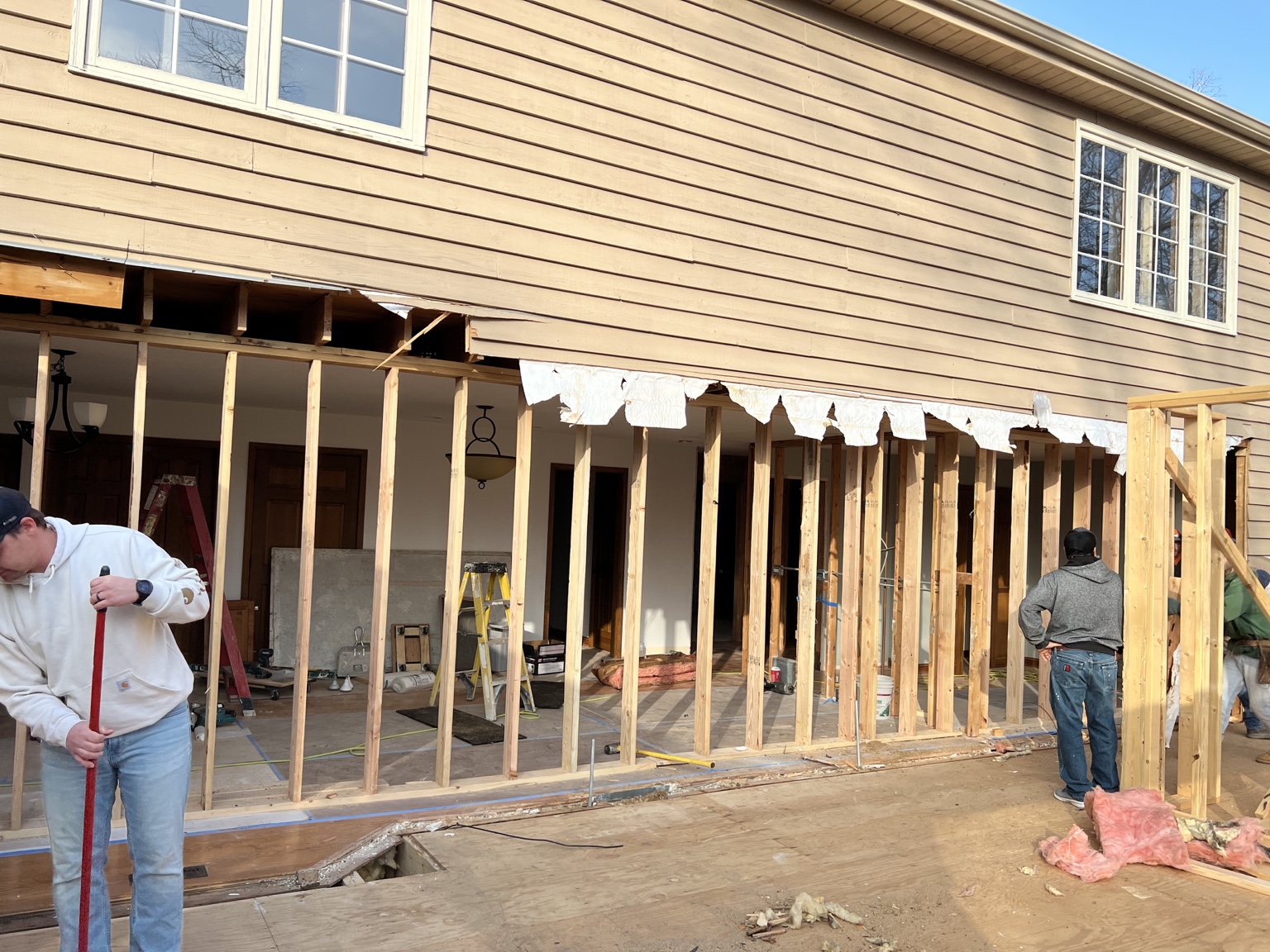 Major structural framing during whole-home renovation